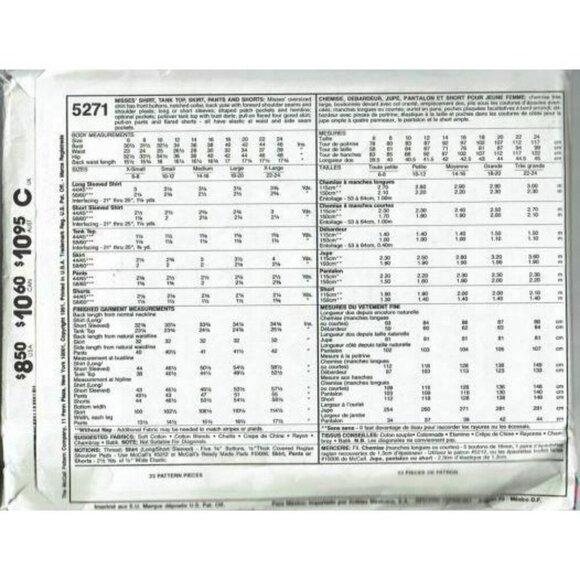 McCalls Sewing Pattern 5271 Misses Shirt Skirt Pants Shorts Size 10 12 - Picture 2 of 2